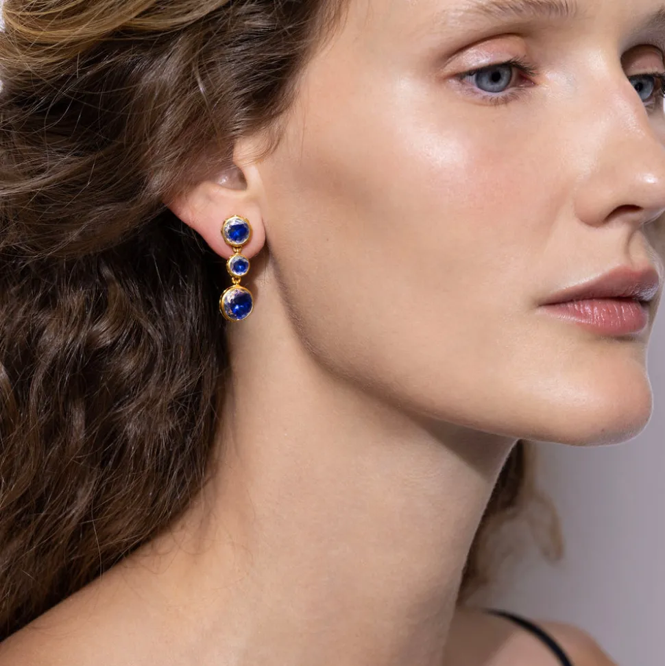 Catherine Round 3-Drop Earrings in Indigo