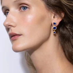 Catherine Round 3-Drop Earrings in Indigo