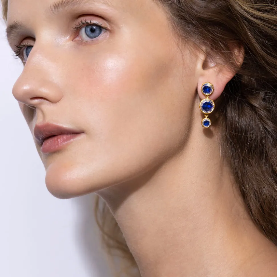 Catherine Round 3-Drop Earrings in Indigo