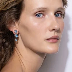 Catherine Round 3-Drop Earrings in Sky