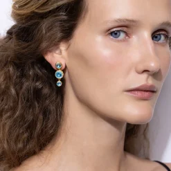 Catherine Round 3-Drop Earrings in Sky