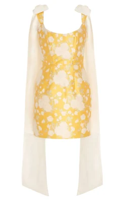 Celestia Yellow Floral Brocade Corset Mini Dress