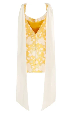 Celestia Yellow Floral Brocade Corset Mini Dress
