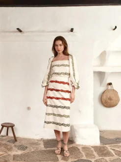 Celia Cotton Blouse in Ivory Striped Helechos