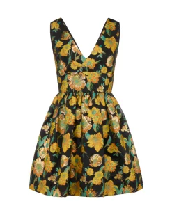 Celia Dress in Metallic Citrine Brocade