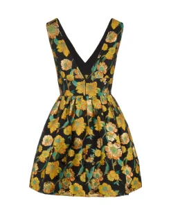 Celia Dress in Metallic Citrine Brocade