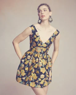 Celia Dress in Metallic Citrine Brocade