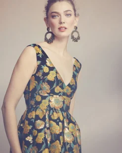 Celia Dress in Metallic Citrine Brocade