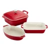 Ceramic 4-pc Baking Pans Set, Casserole Dish with Lid, Brownie Pan, Cherry