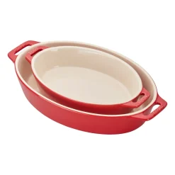 Ceramic 2-pc Oval Baking Dish Set in Cherry