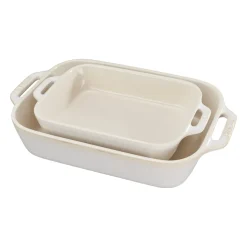 Ceramic 2-pc Rectangular Baking Dish Set in Rustic Ivory