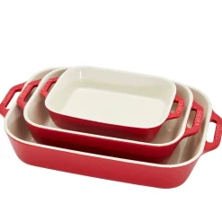 Ceramic 3-pc Rectangular Baking Dish Set in Cherry