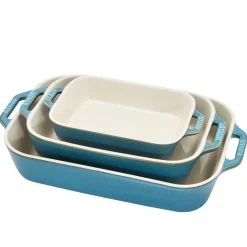 Ceramic 3-pc Rectangular Baking Dish Set in Rustic Turquoise