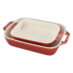 Ceramic 2-pc Rectangular Baking Dish Set in Rustic Red
