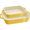 Ceramic Rectangular Baking Dish Set, Casserole Dish, 2-Piece, Citron