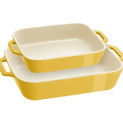 Ceramic Rectangular Baking Dish Set, Casserole Dish, 2-Piece, Citron