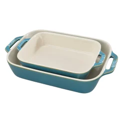 Ceramic Rectangular Baking Dish Set, Casserole Dish, 2-Piece, Rustic Turquoise