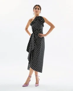 Charlotte Polka Dot Dress in Noir & Ivory Multi