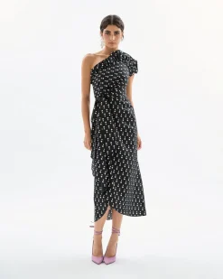 Charlotte Polka Dot Dress in Noir & Ivory Multi