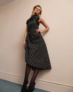 Charlotte Polka Dot Dress in Noir & Ivory Multi