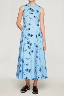 Chelsea Dress In Blue Poppies On Baby Blue Bibione Cotton