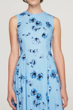 Chelsea Dress In Blue Poppies On Baby Blue Bibione Cotton