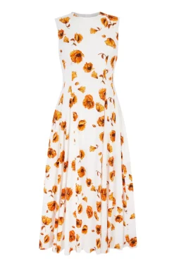 Chelsea Dress In Orange Poppies Bibione Cotton