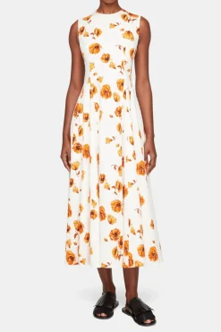 Chelsea Dress In Orange Poppies Bibione Cotton