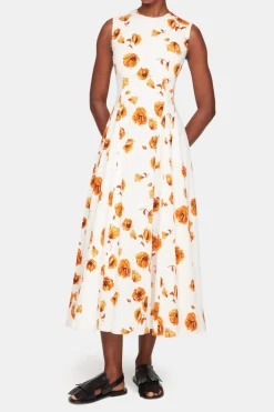 Chelsea Dress In Orange Poppies Bibione Cotton