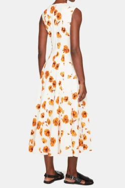 Chelsea Dress In Orange Poppies Bibione Cotton