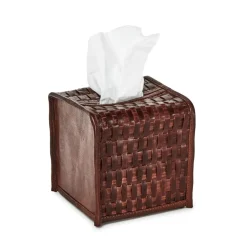 Chestnut Woven Leather Tissue Box Cover