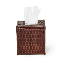 Chestnut Woven Leather Tissue Box Cover