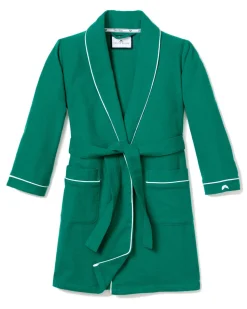 Children’s Forest Green Flannel Robe with White Piping