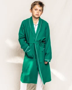Children’s Forest Green Flannel Robe with White Piping