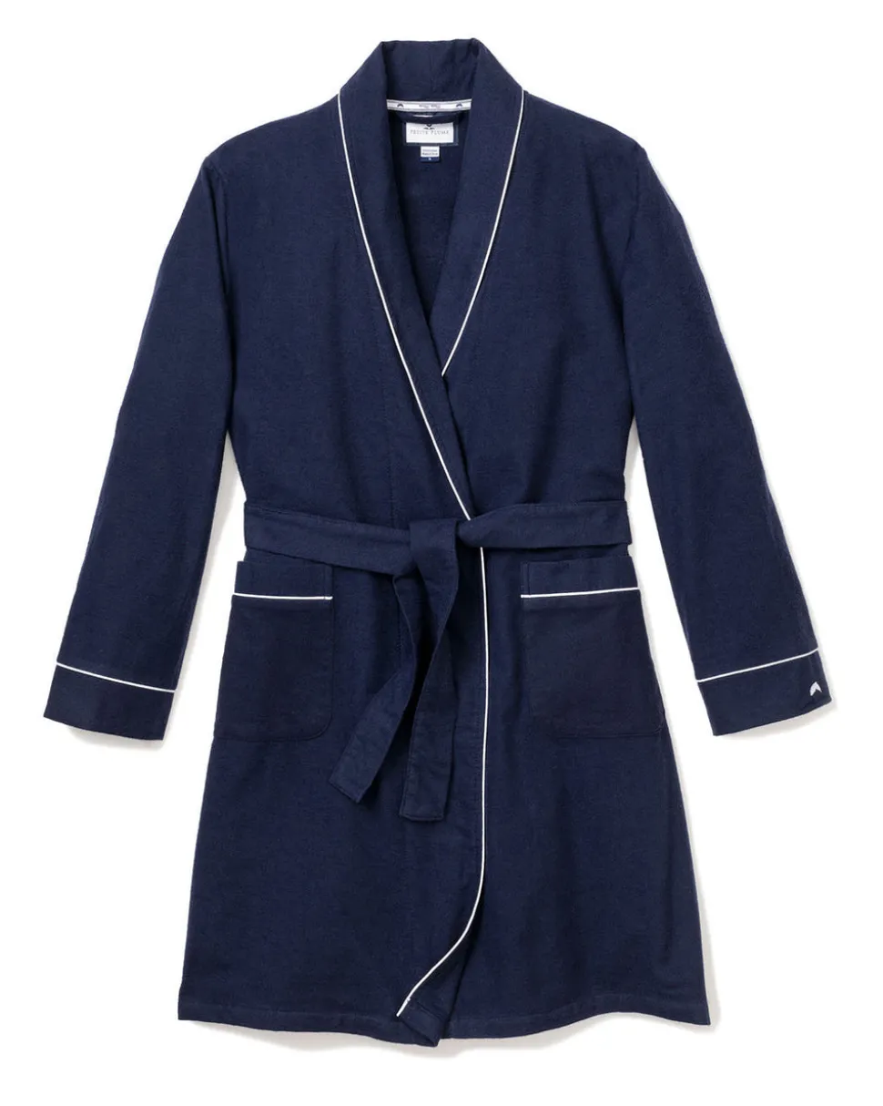 Children’s Navy Flannel Robe with White Piping