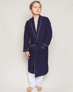 Children’s Navy Flannel Robe with White Piping