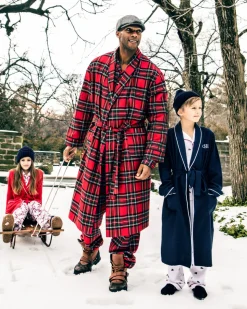 Children’s Navy Flannel Robe with White Piping