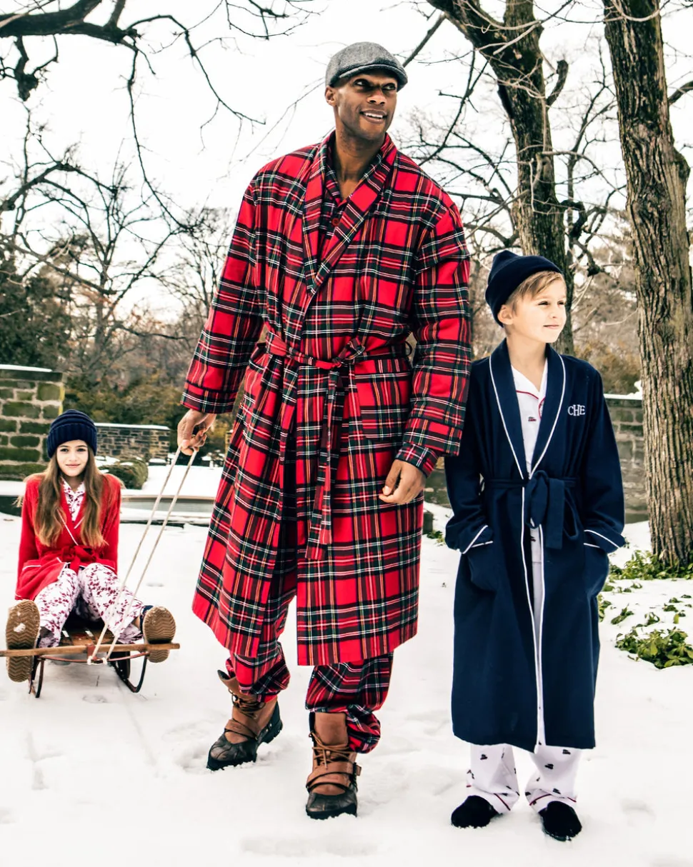 Children’s Navy Flannel Robe with White Piping