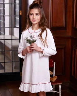 Children’s White Sophia Nightgown with Red Piping