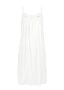 Chrissy White Cotton Nightgown with Hand Embroidered Pink Rosebuds