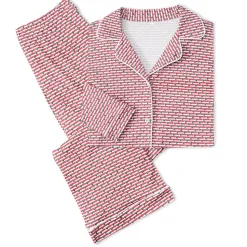 Christmas Tree Stripe Women's Button Front Long Pajama Set