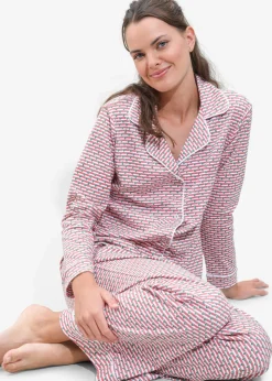 Christmas Tree Stripe Women's Button Front Long Pajama Set