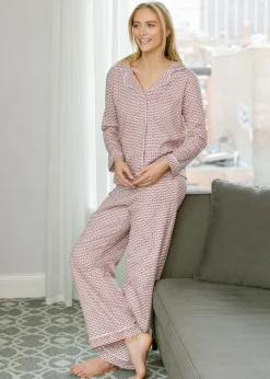 Christmas Tree Stripe Women's Button Front Long Pajama Set