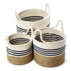 Circular Weave Baskets with Handles, Set of 3