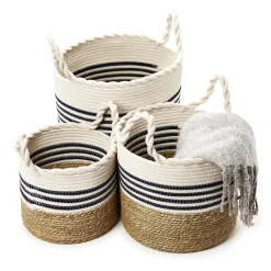 Circular Weave Baskets with Handles, Set of 3