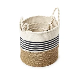 Circular Weave Baskets with Handles, Set of 3