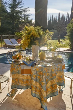 Citron Tablecloth in Bleu & Yellow