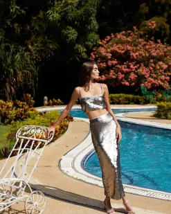 Ciudad De Luz Top In Silver Paillete