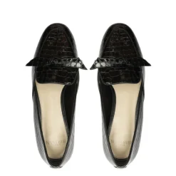 Clarita Belgian Crocco Loafer in Black