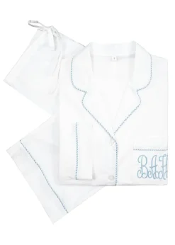 Classic Capri Cotton Pajamas with Gingham Trim in Blue